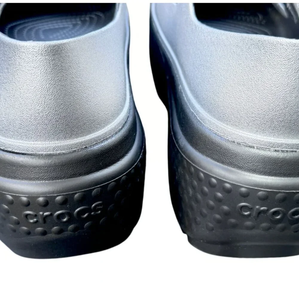 NEW Crocs Stomp Metallic Silver Studded Mary Jane Platform Clogs Size W11/M9